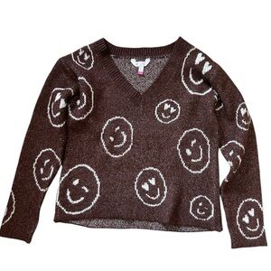 No Boundaries V-Neck Smiley Sweater Size S